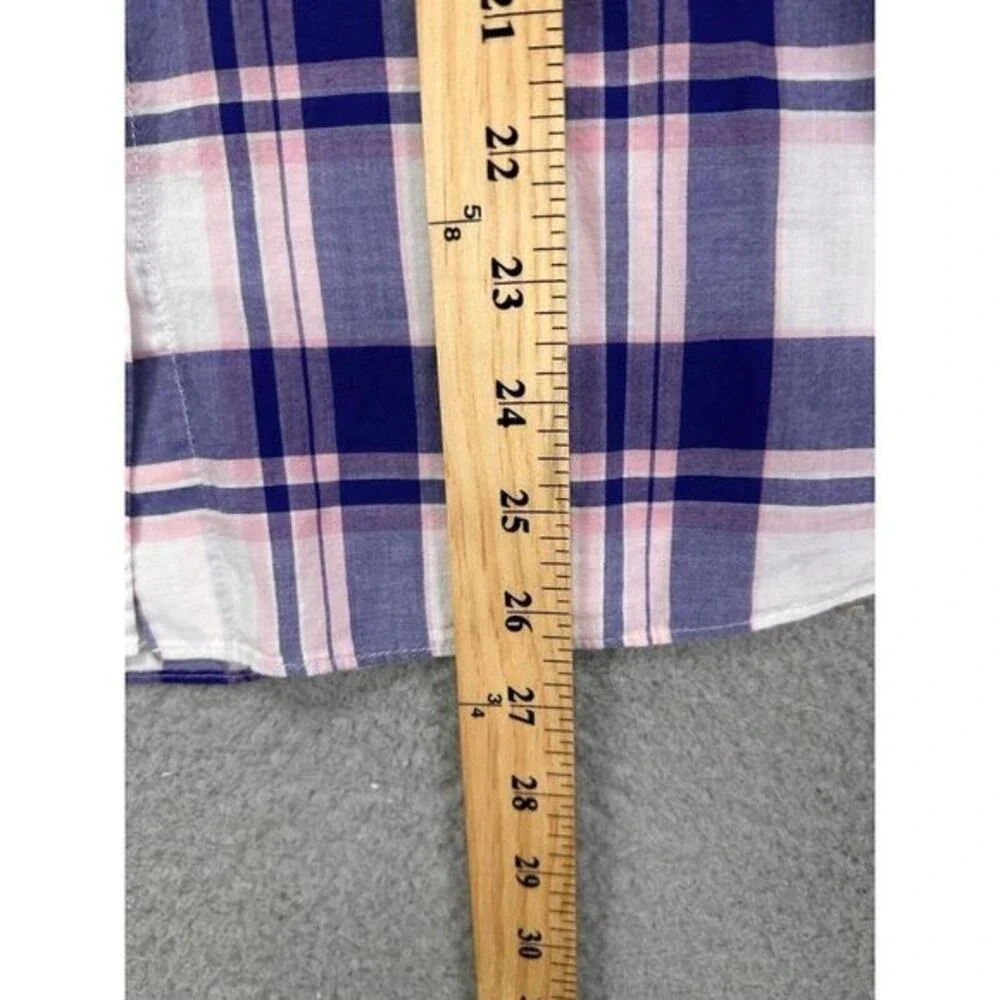 J Crew Button Up Shirt Womens Medium Purple Plaid Long Sleeve Pockets Ladies